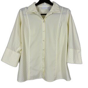 Liz Claiborne Women’s Size 12 Yellow White Stripe Non-Iron Button Down Shirt
